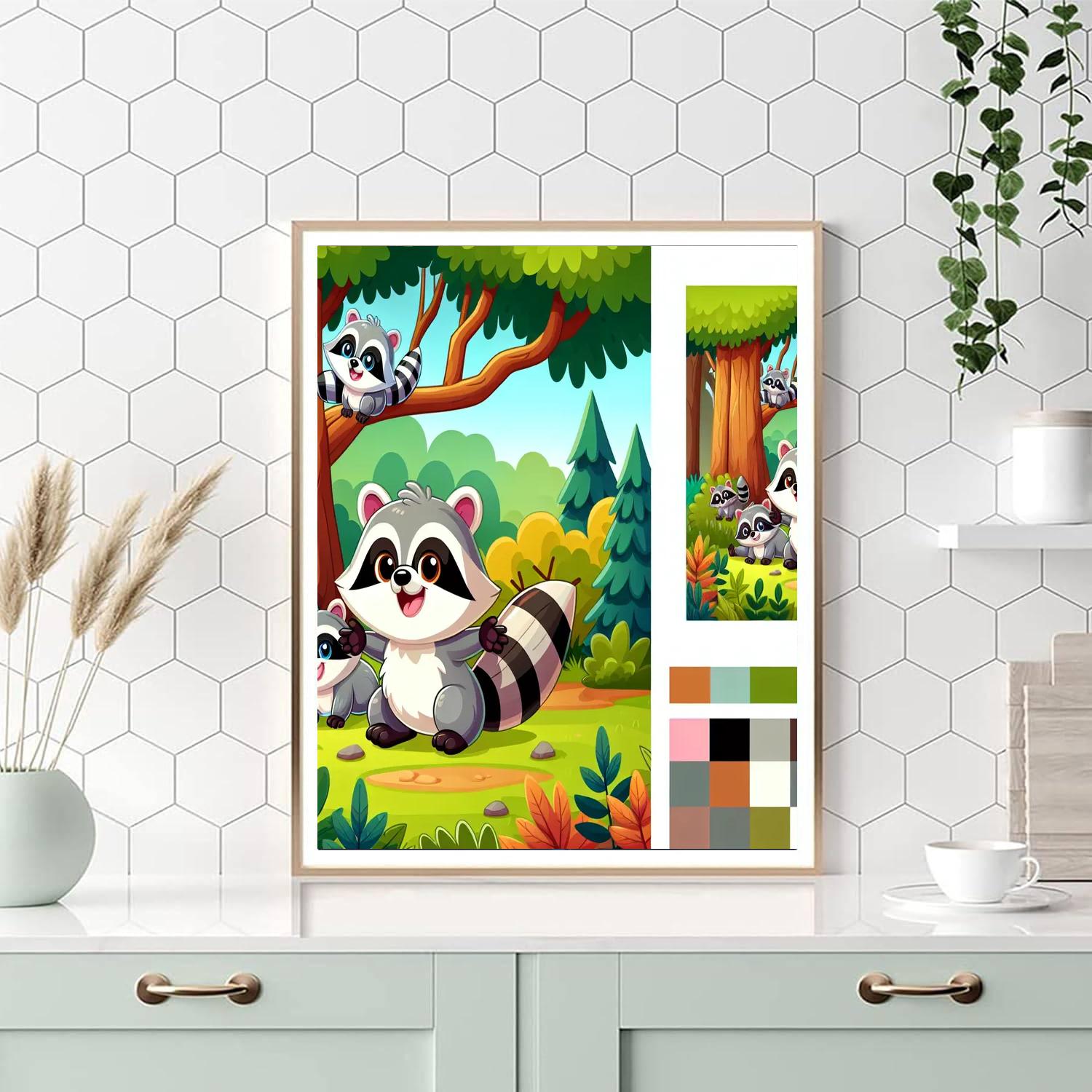 Roaming Raccoons Painting Number Kit