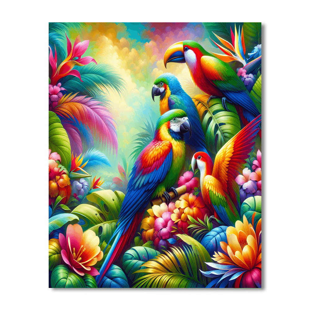 Colorful Tropical Birds Painting By Numbers Kit