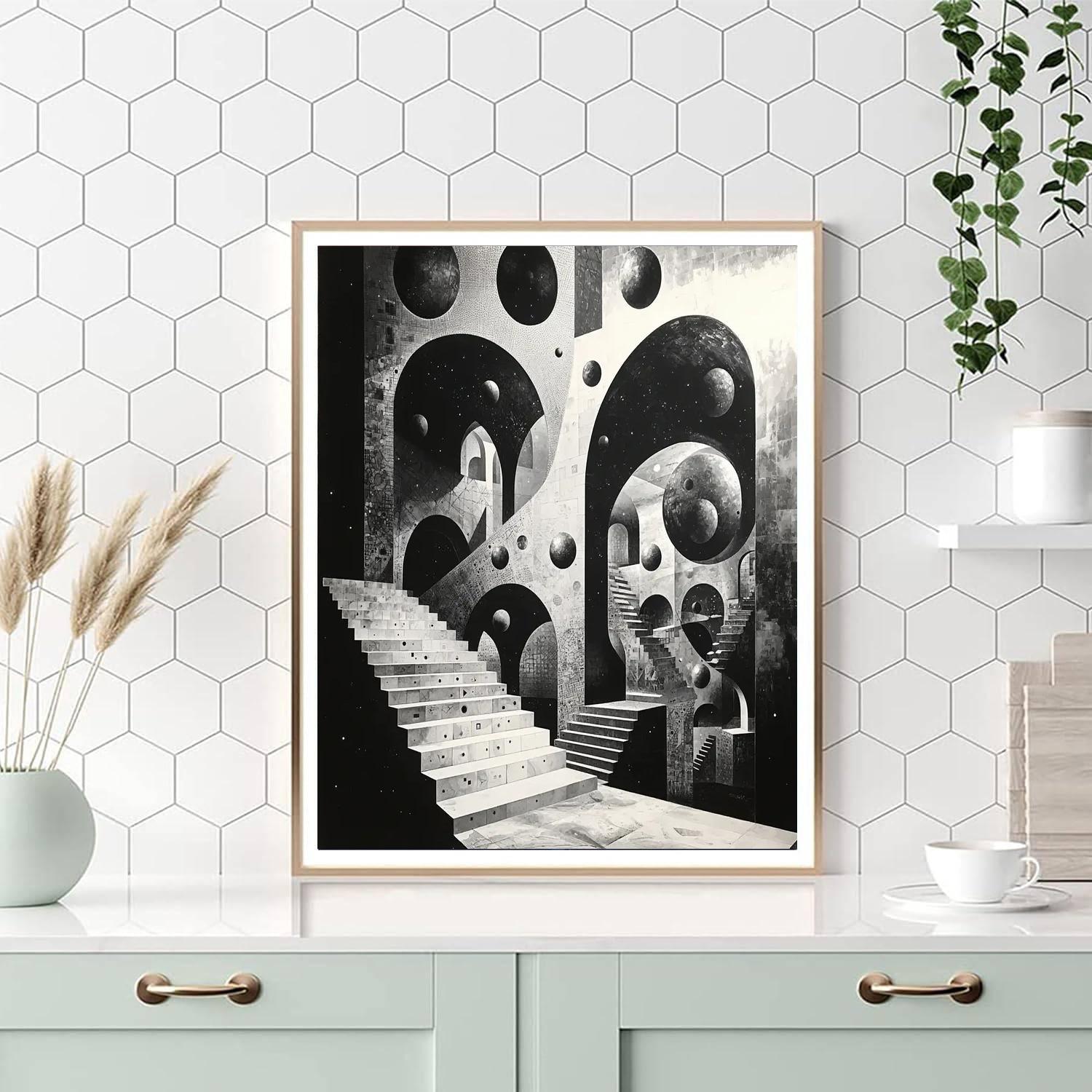 M.C. Escher Inspired Mathematical Voyage  Number Painting