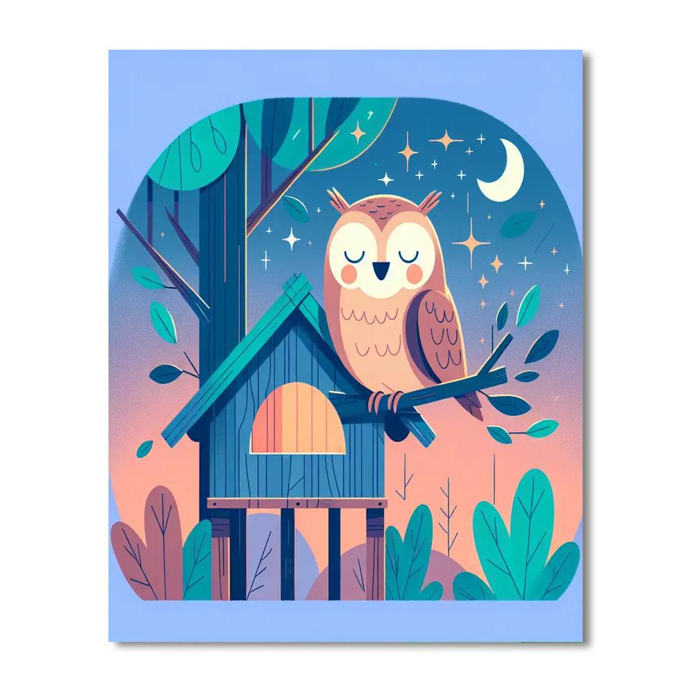 Cheerful Owl's Treehouse Numbered Painting Kits