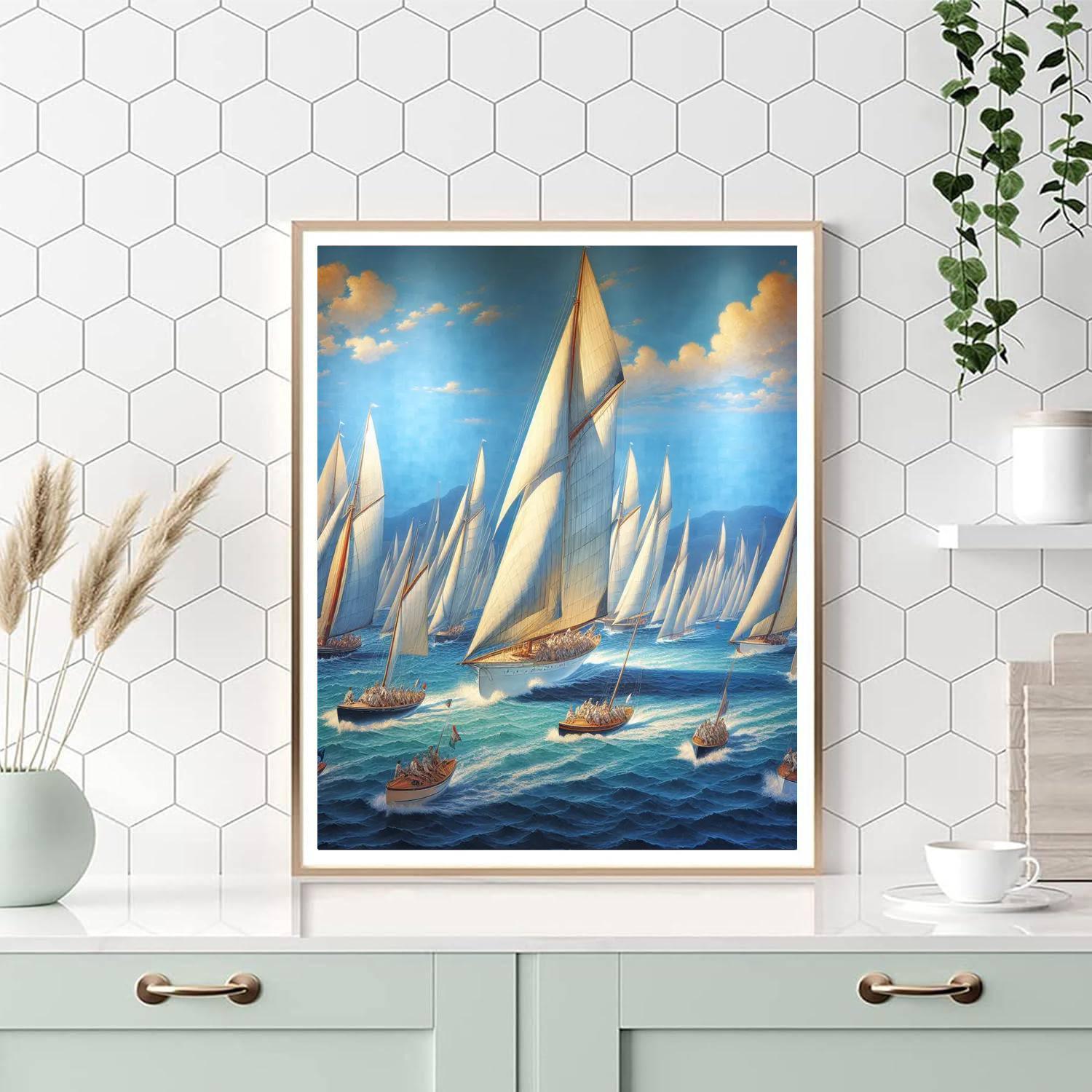 Vintage Sailboat Regatta Paint By Numbers