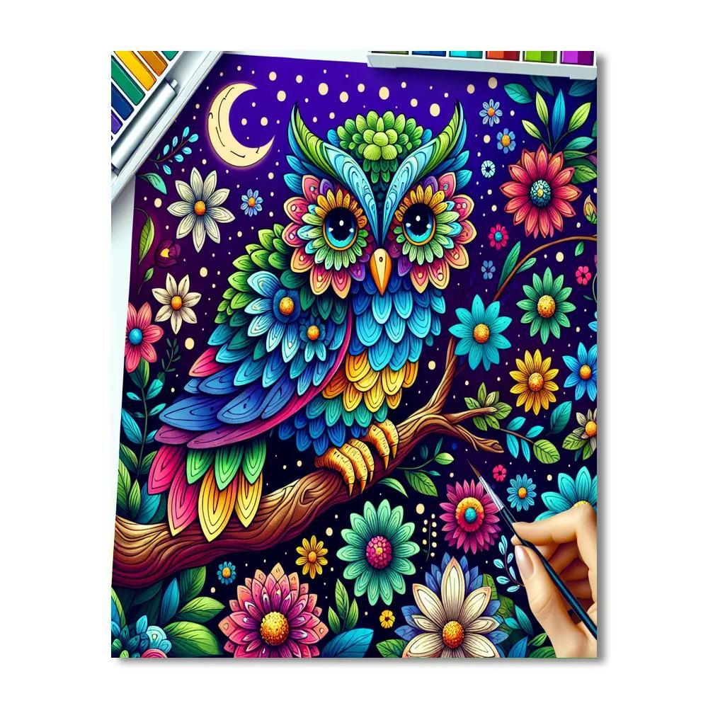 Colorful Owl Evening Numbered Painting Kits