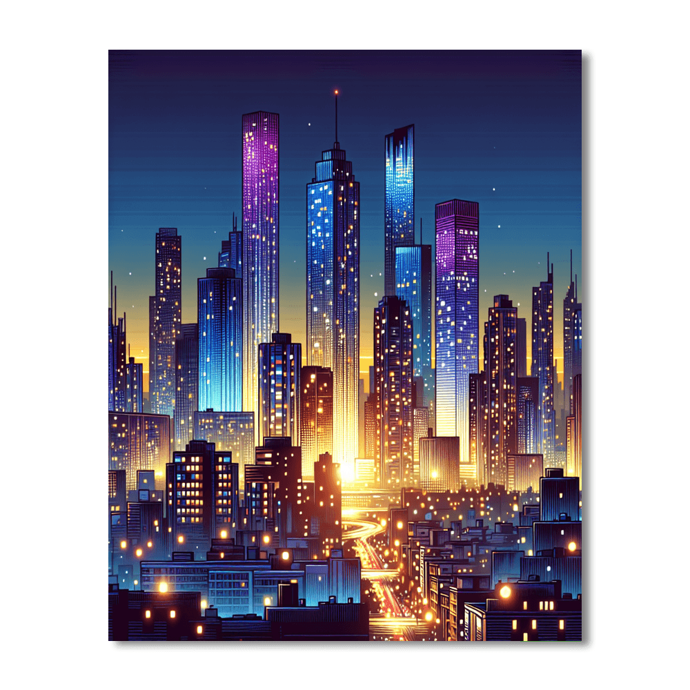 Bright Cityscape At Dusk Painting Number Kit
