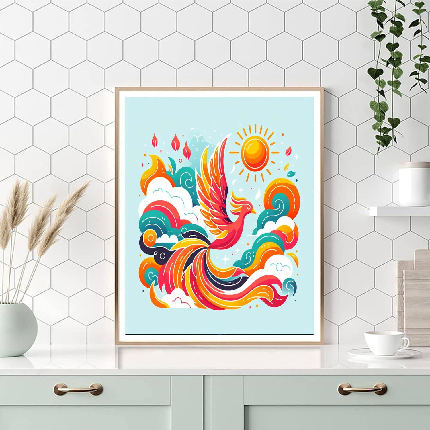 Fiery Phoenix Fantasy Painting Number Kit