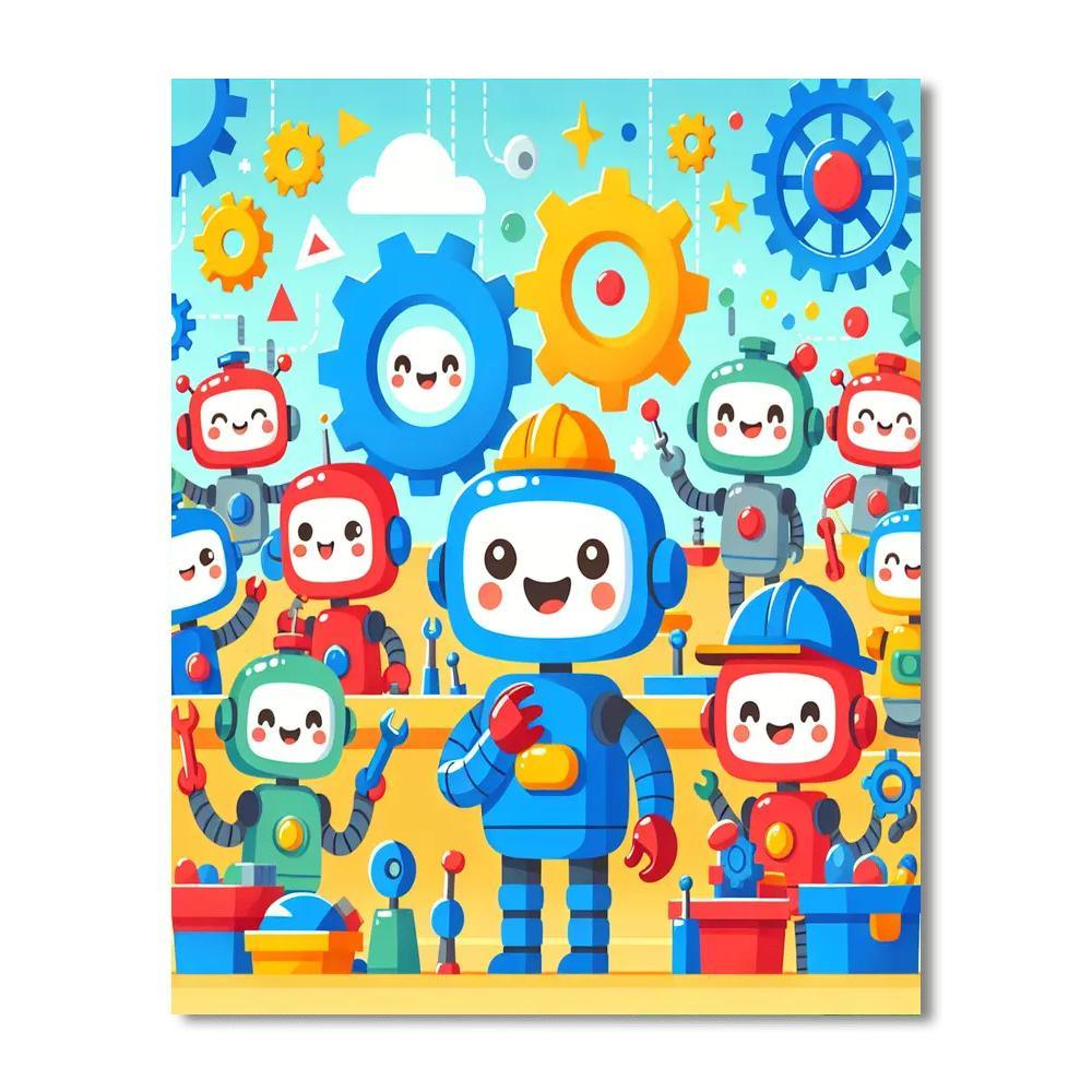 Joyful Robot Friends Paint By Numbers Art