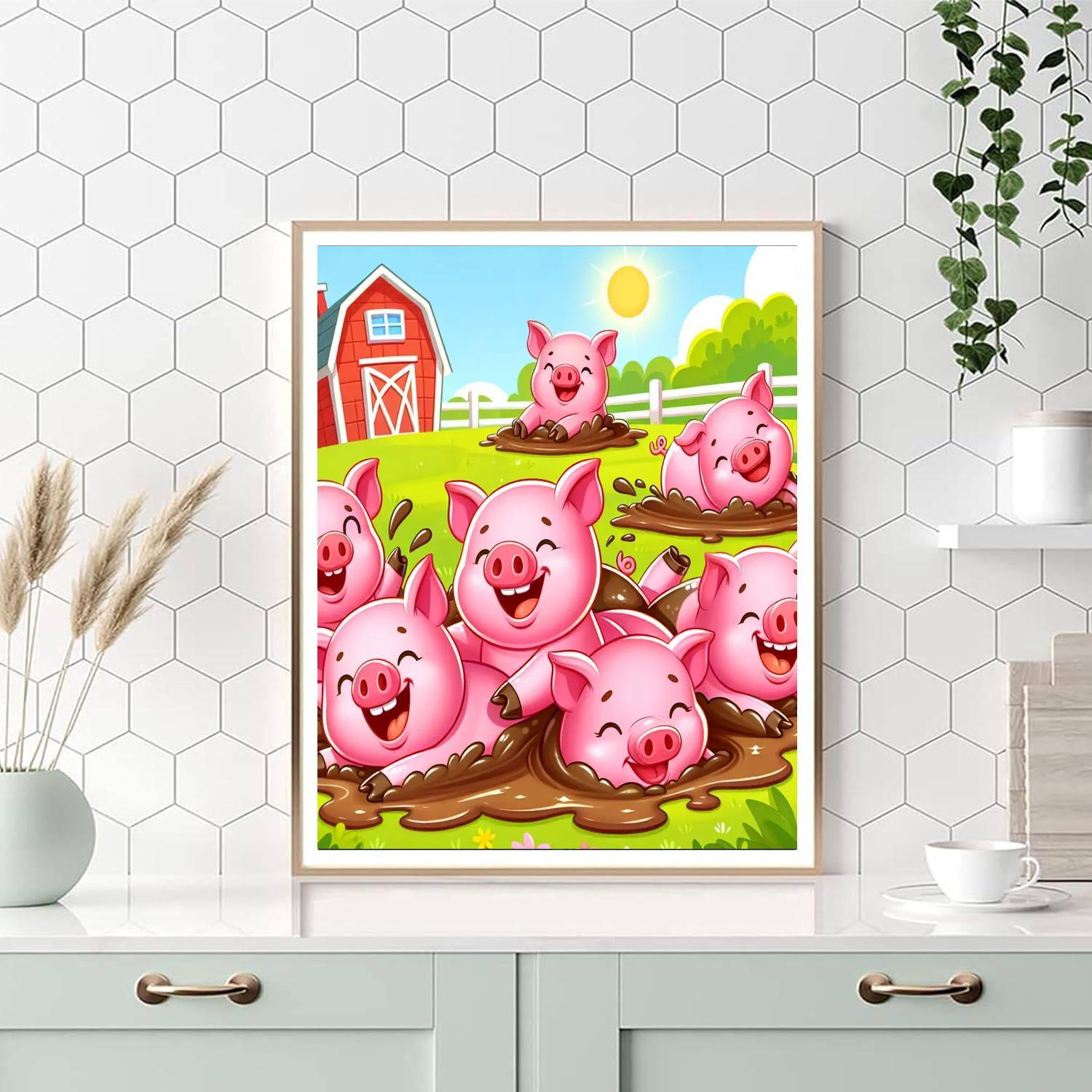 Playful Pigs Paint By Numbers Art