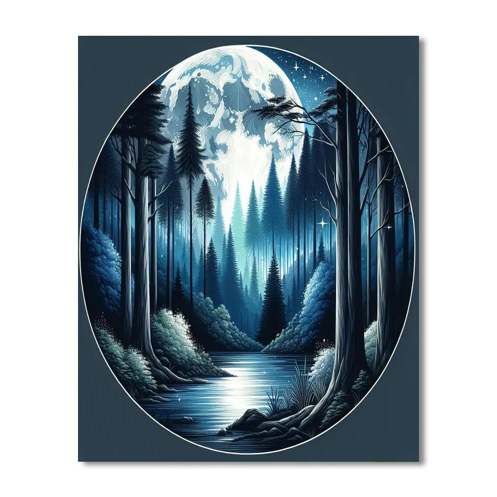 Mysterious Moonlit Forest Paint By Numbers