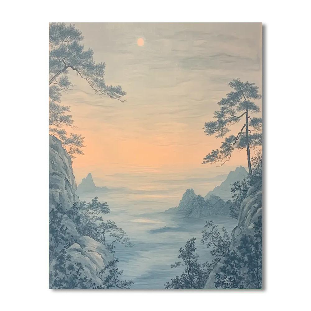 Zhao Mengfu Inspired Enchanted Misty Horizon  Paint By Color