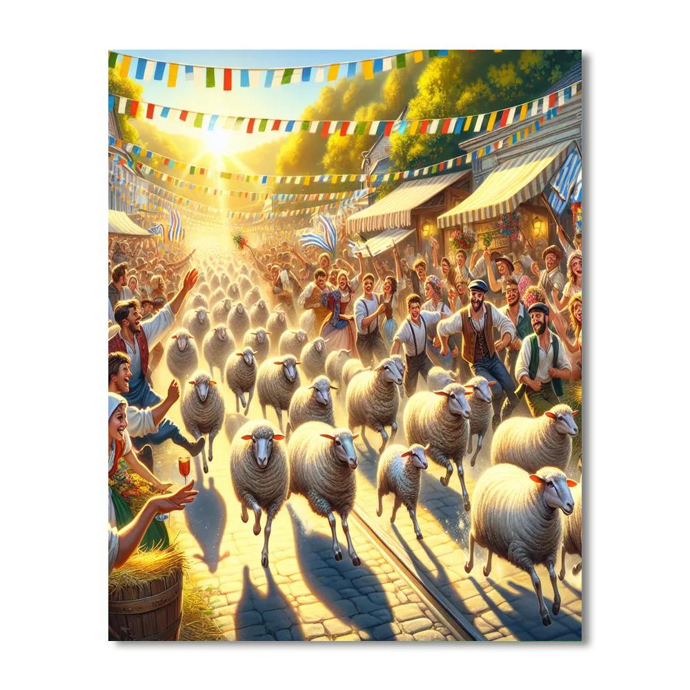 Running Of The Sheep - New Zealand Paint By Numbers