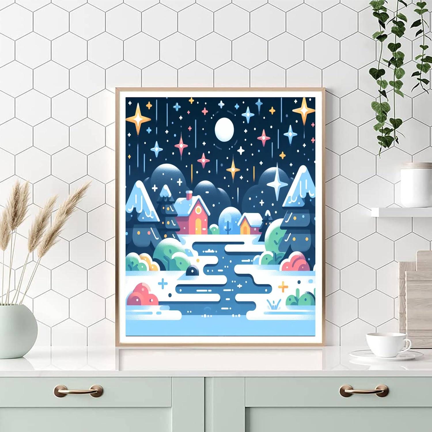 Glittering Snowy Night Paint By Numbers