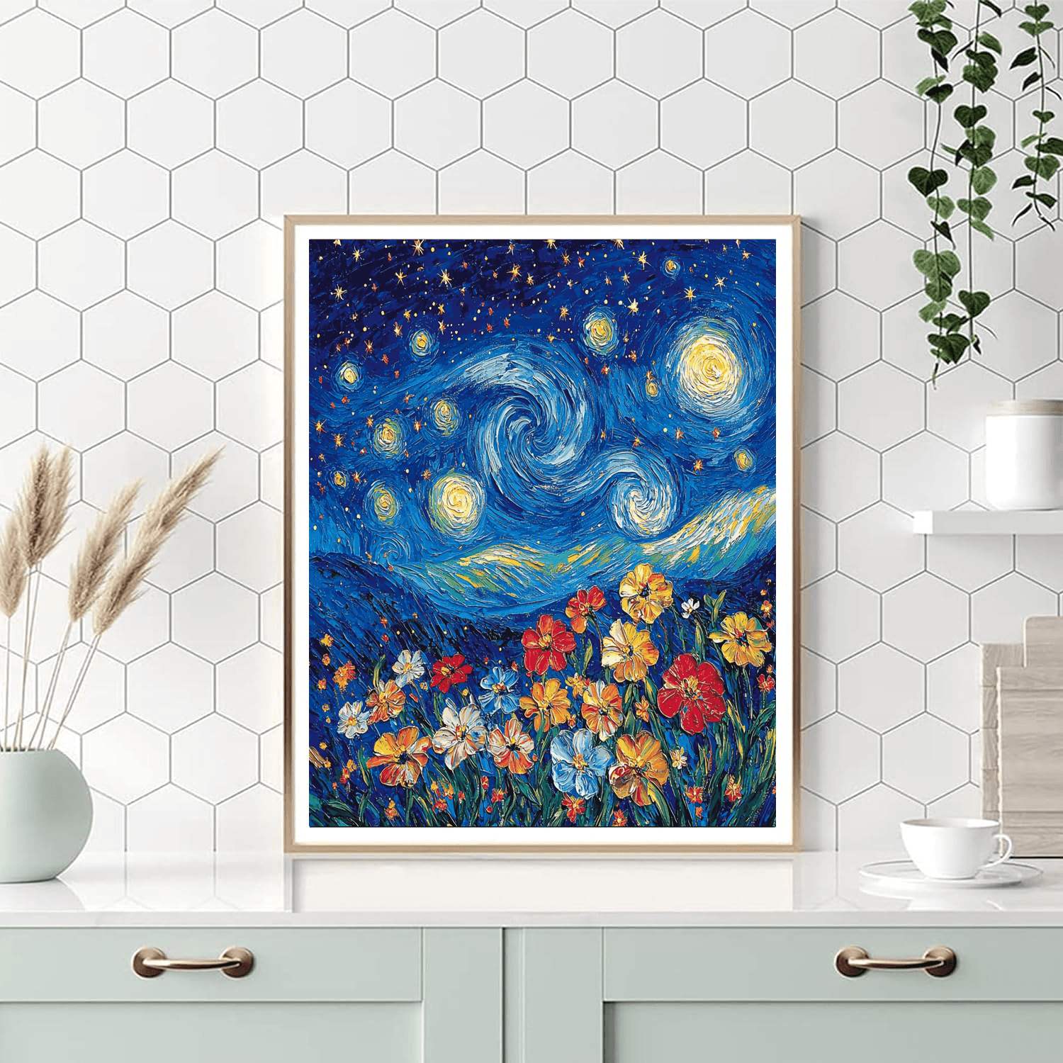Vincent Van Gogh Inspired Starlit Floral Dreams  Paint By Numbers Art