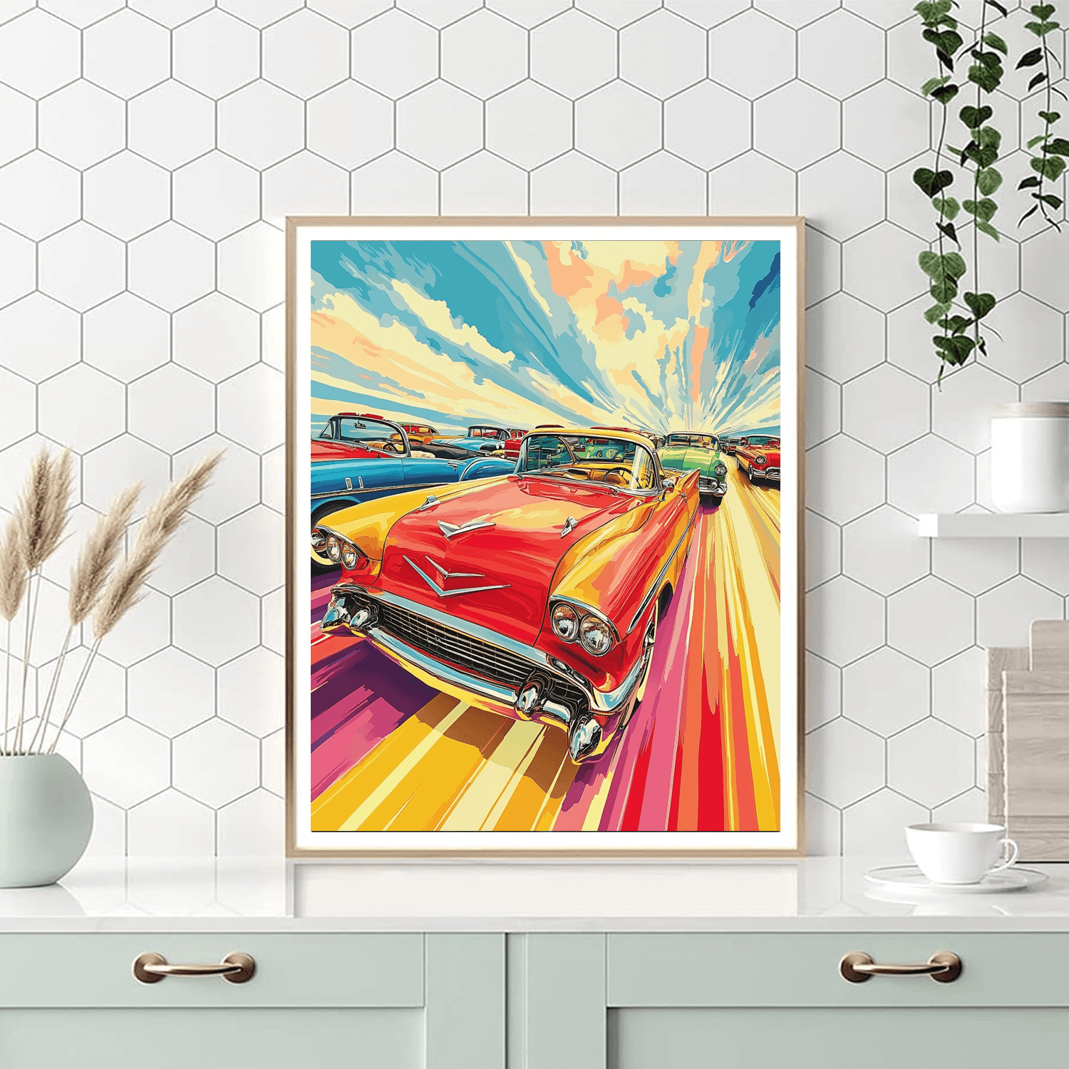 Roy Lichtenstein Inspired Vintage Cars Parade  Paint By Color