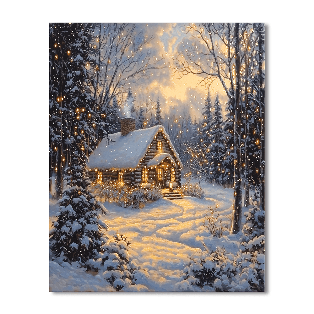 Thomas Kinkade Inspired Charming Winter Scene  Paint By Color