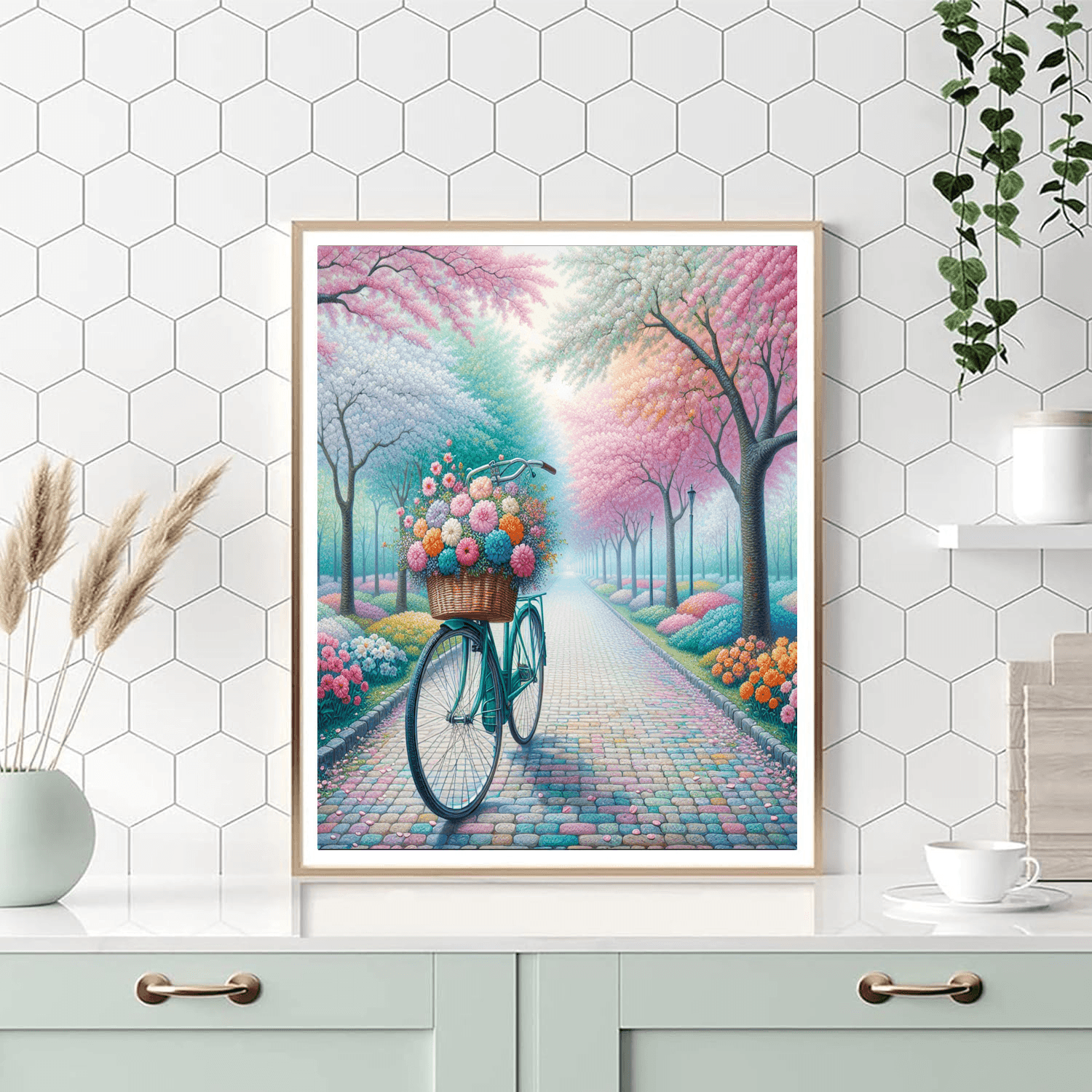 Vintage Bicycle Through The Blossoms Numbered Painting Kits