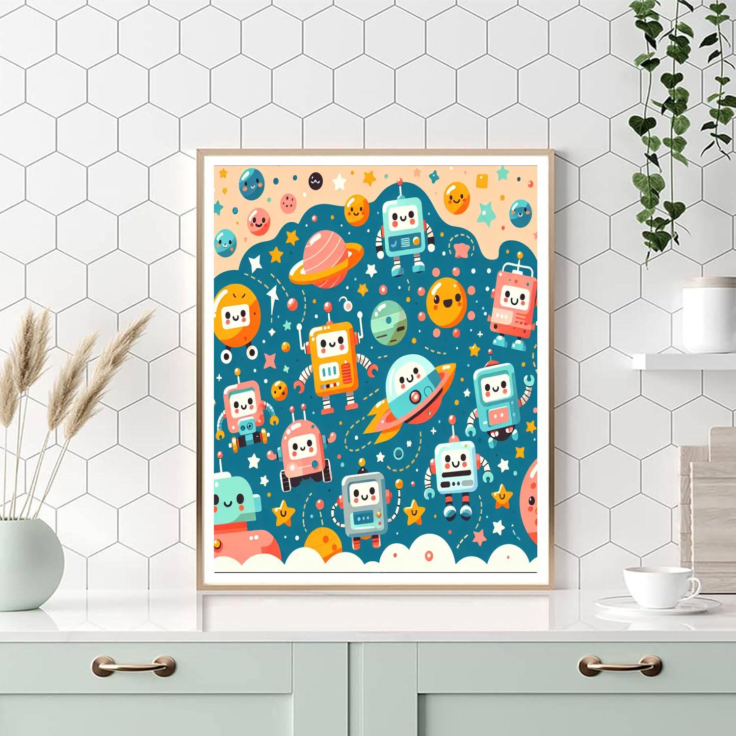 Friendly Space Robot Brigade Paint By Numbers Art