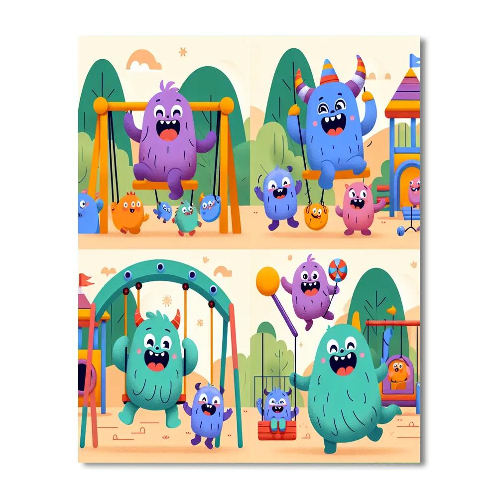 Friendly Monsters At Play Paint By Numbers Art