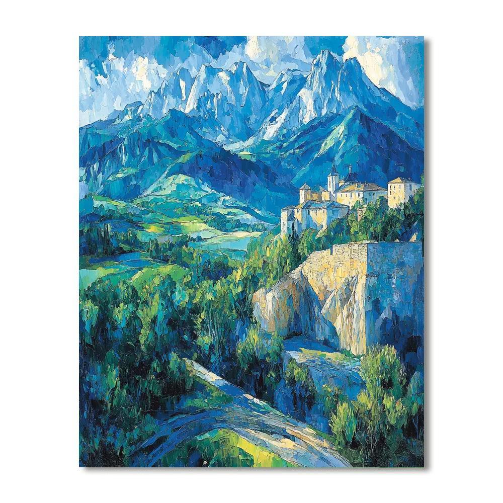 Paul Cézanne Inspired Geometric Mountain Vista  Paint By Number