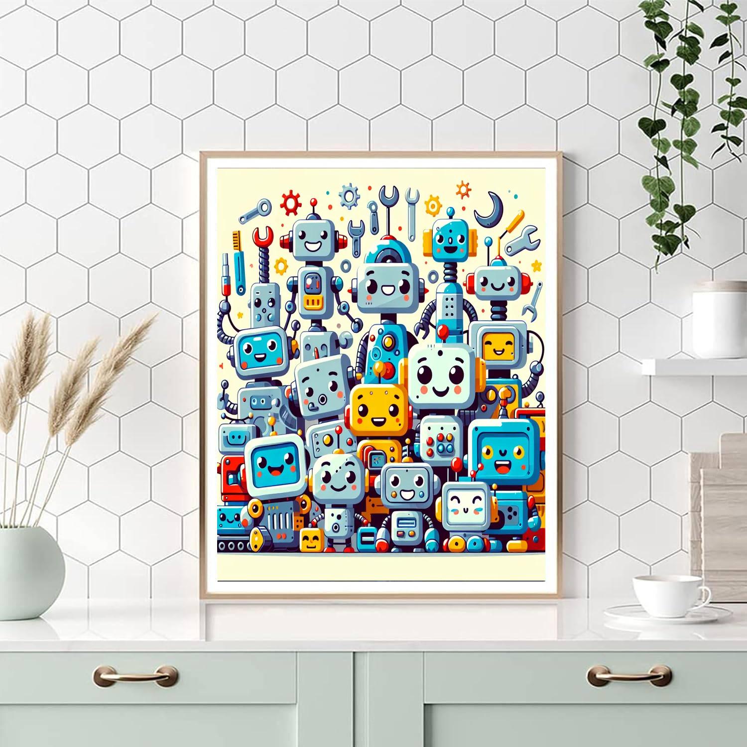 Cheerful Robot Friends Paint By Numbers Art