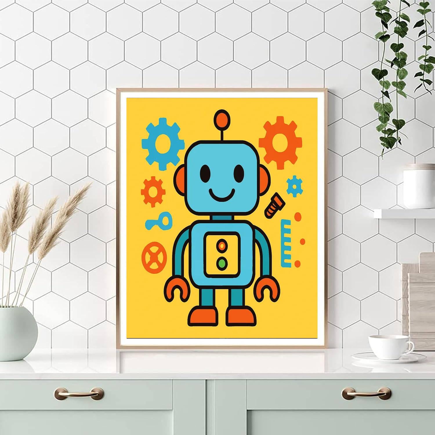 Friendly Robots & Gears Paint By Numbers Art