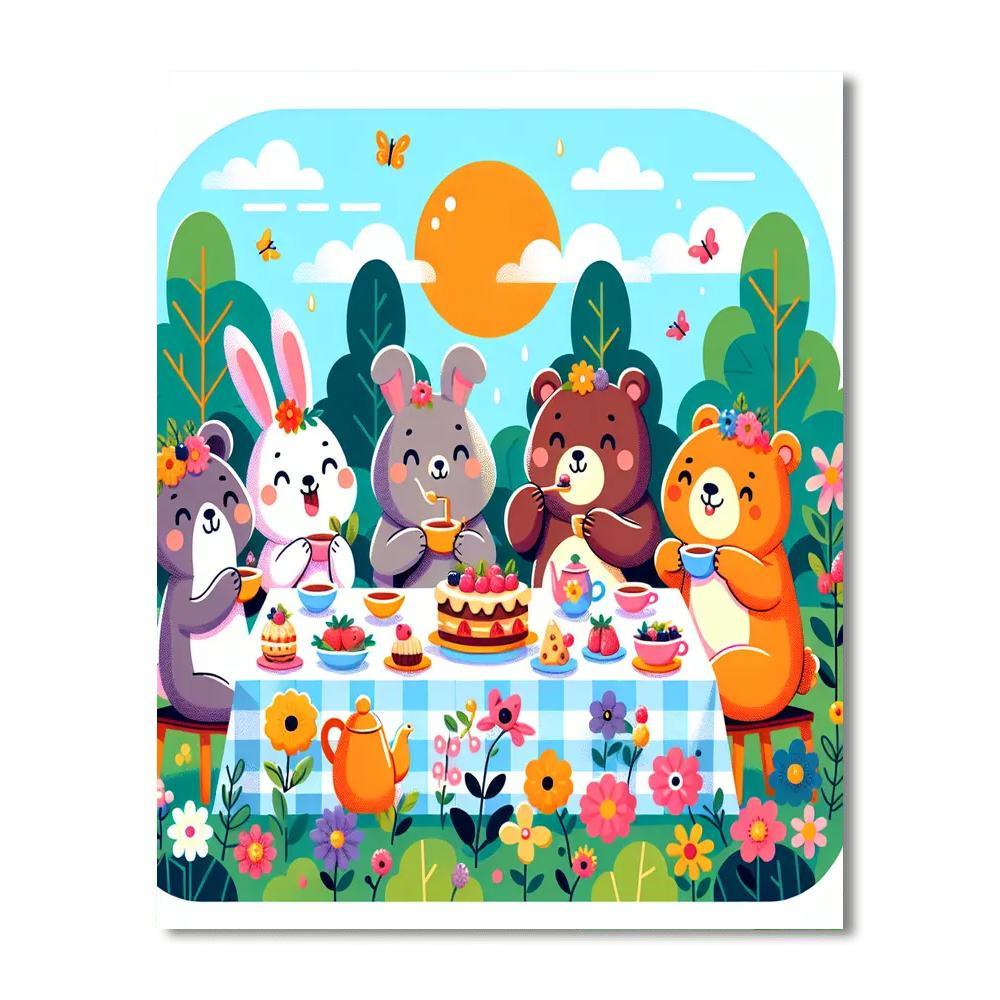 Cute Critters' Tea Party Paint By Number
