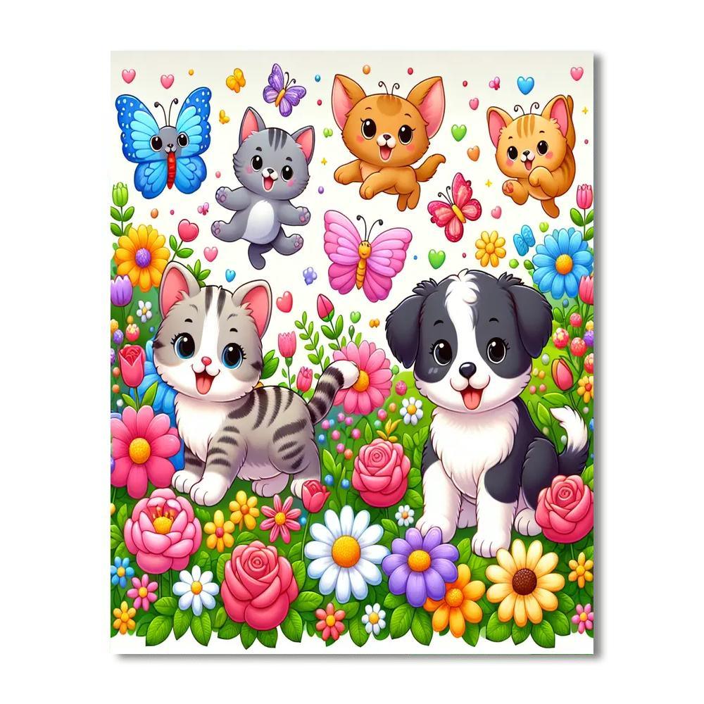 Playful Kittens And Puppies DIY Paint By Numbers