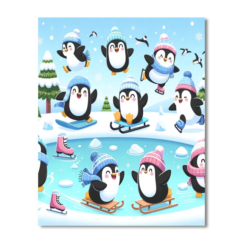 Sporty Penguins Play Painting Number Kit