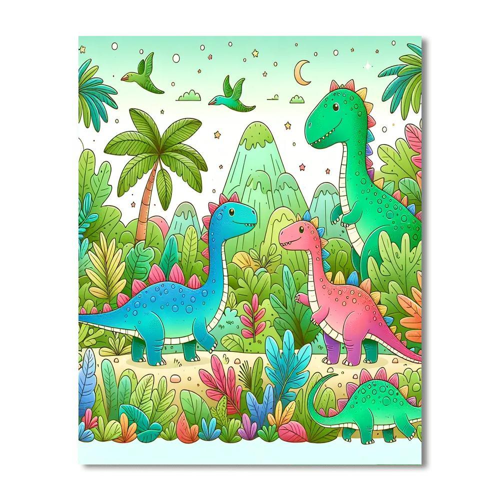 Cute Dinosaur Adventure DIY Paint By Numbers