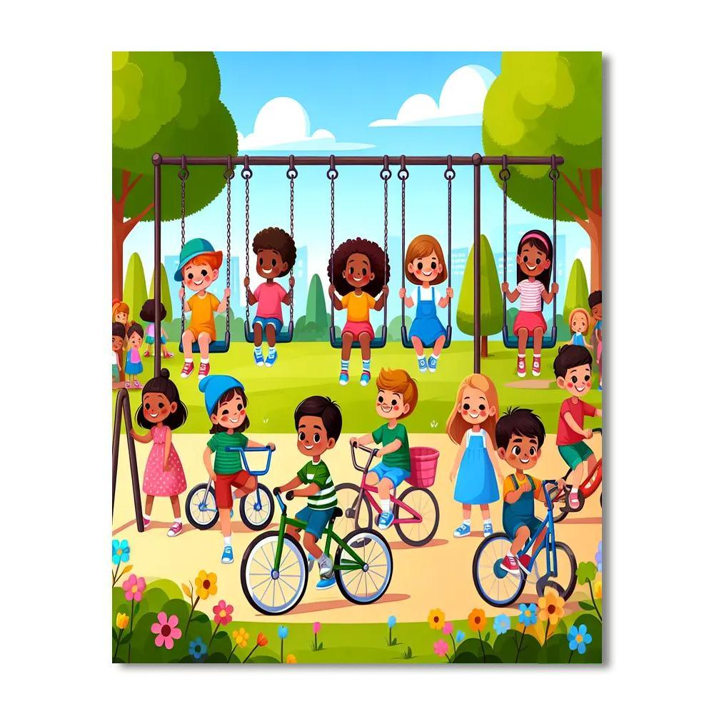 Lively City Park Adventure Number Painting