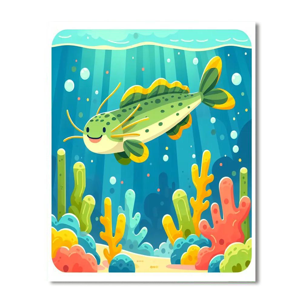 Curious Coral Cat Number Painting