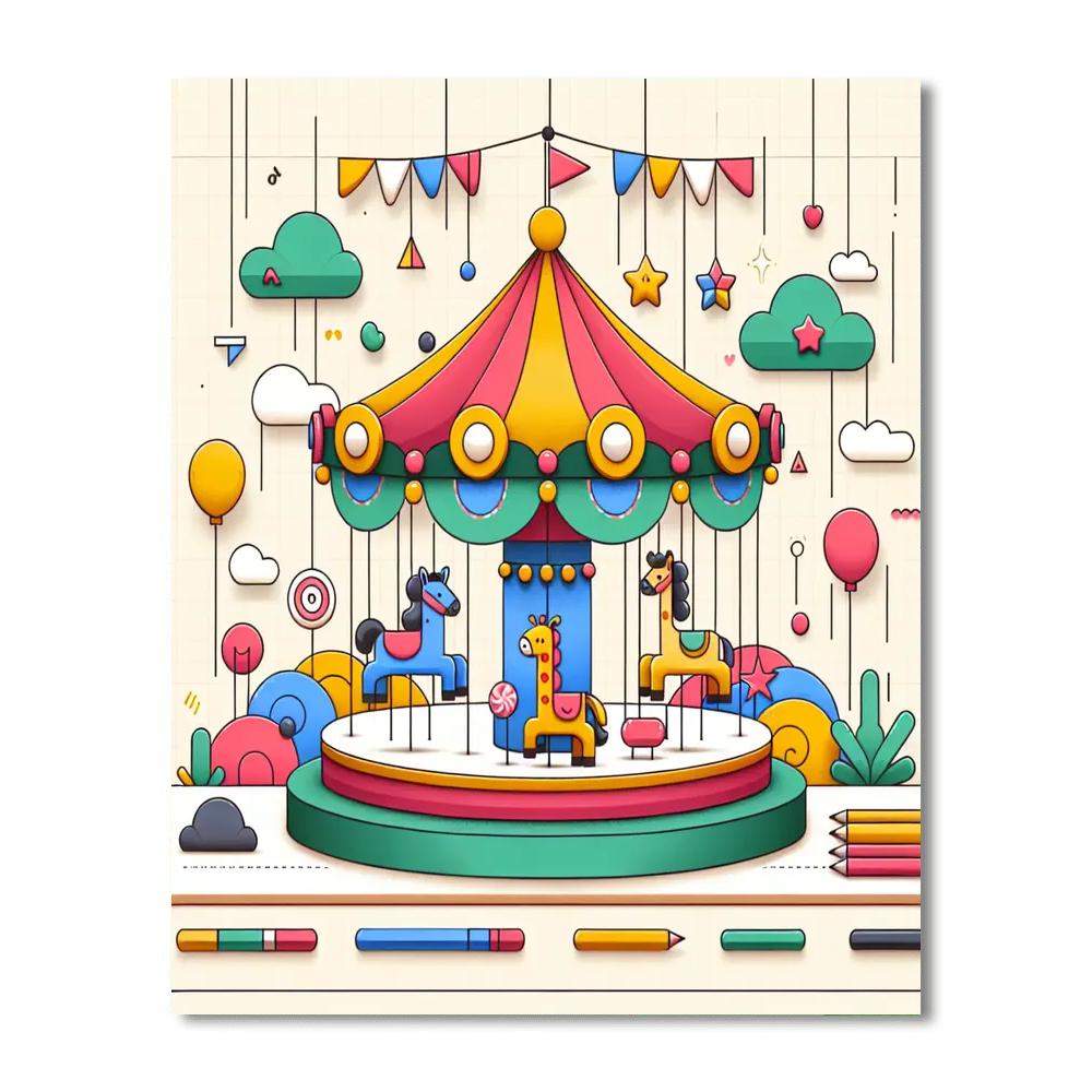 Cheerful Carousel Capers Paint By Numbers Art