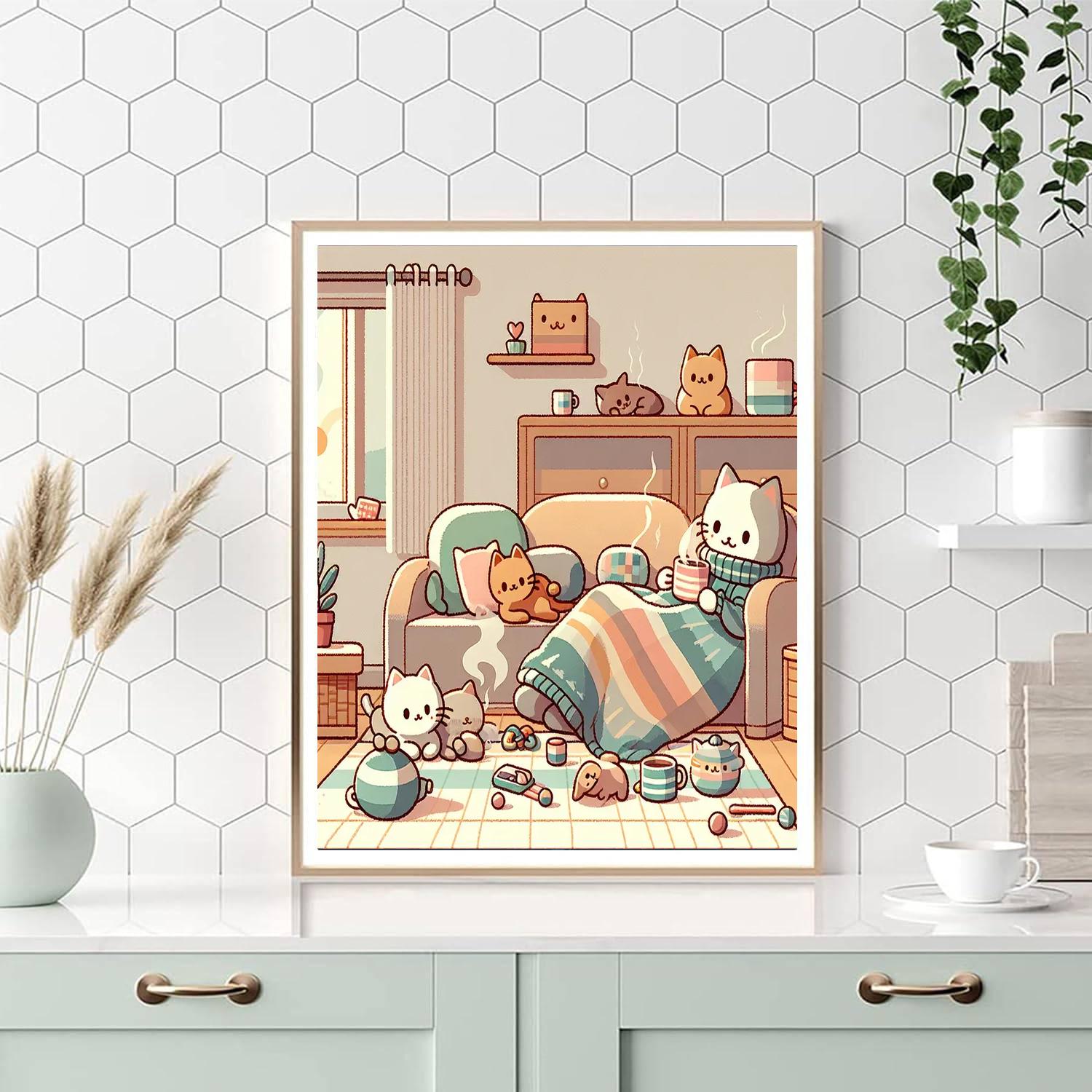 Friendly Feline Friends Painting Number Kit