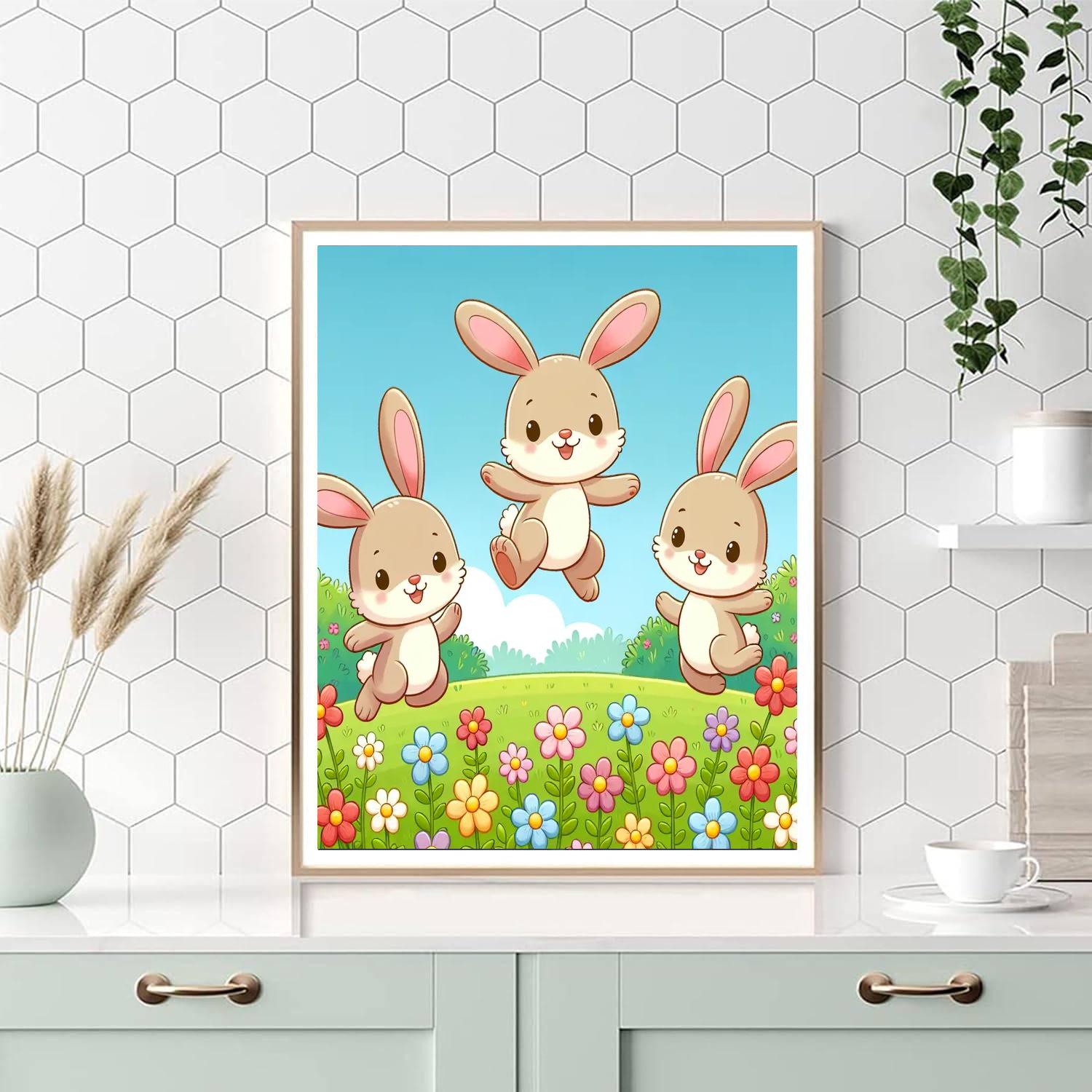 Hopping Happy Hares Paint By Numbers Art
