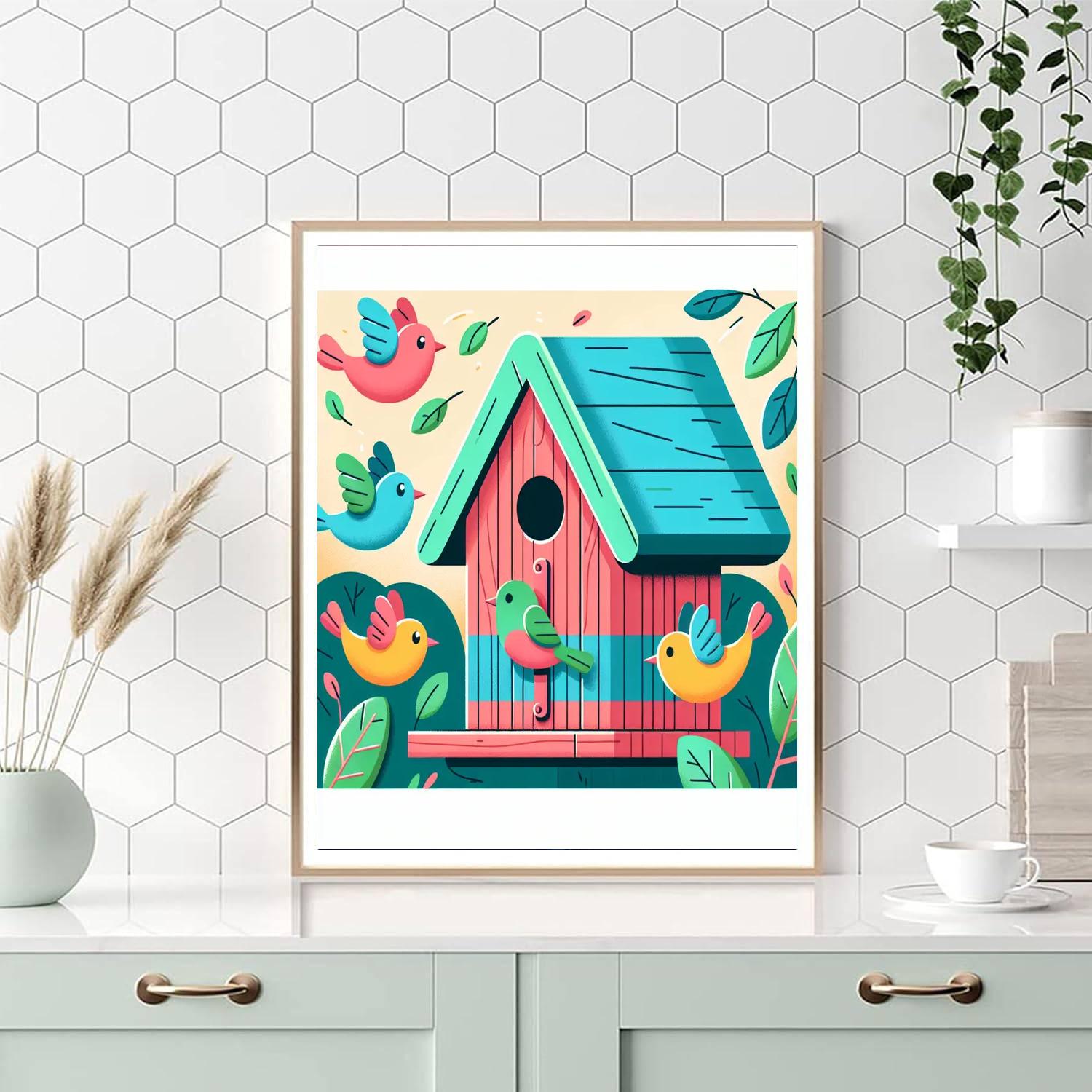 Charming Birdhouse Number Painting