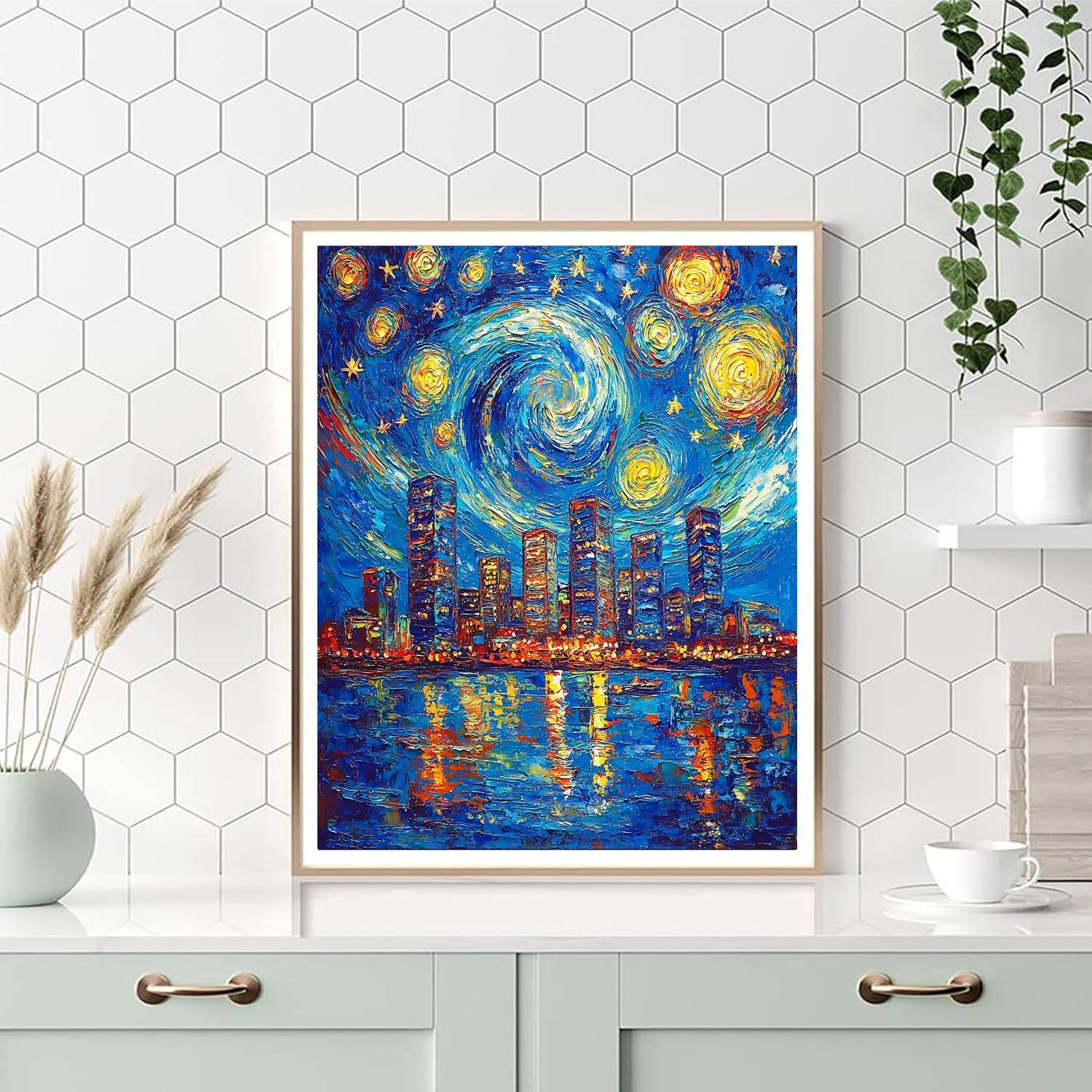 Vincent Van Gogh Inspired Starry City Night  Painting By Numbers Kit
