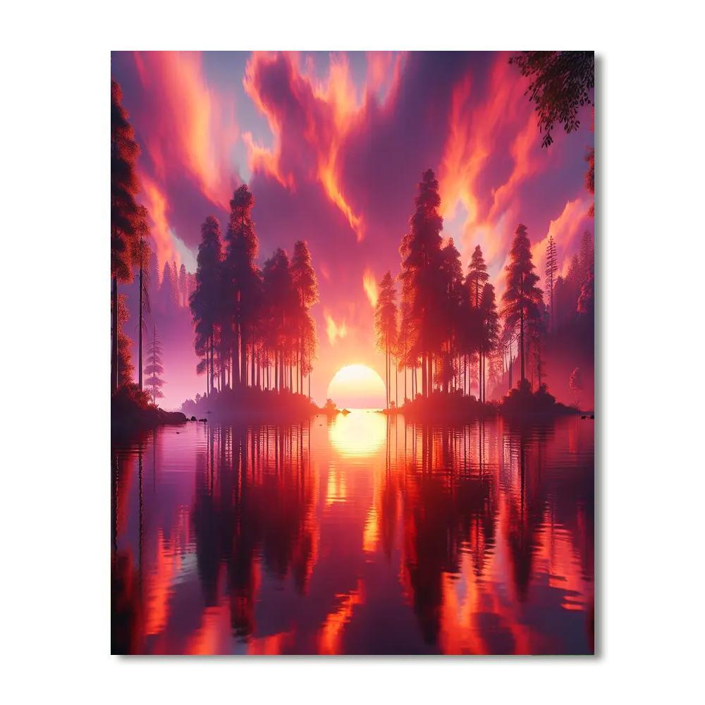 Sunset Serenade Over Lake Painting By Numbers Kit