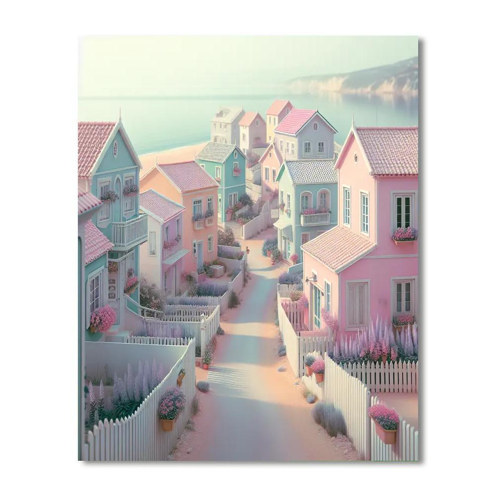 Pastel Coastal Village Numbered Painting Kits