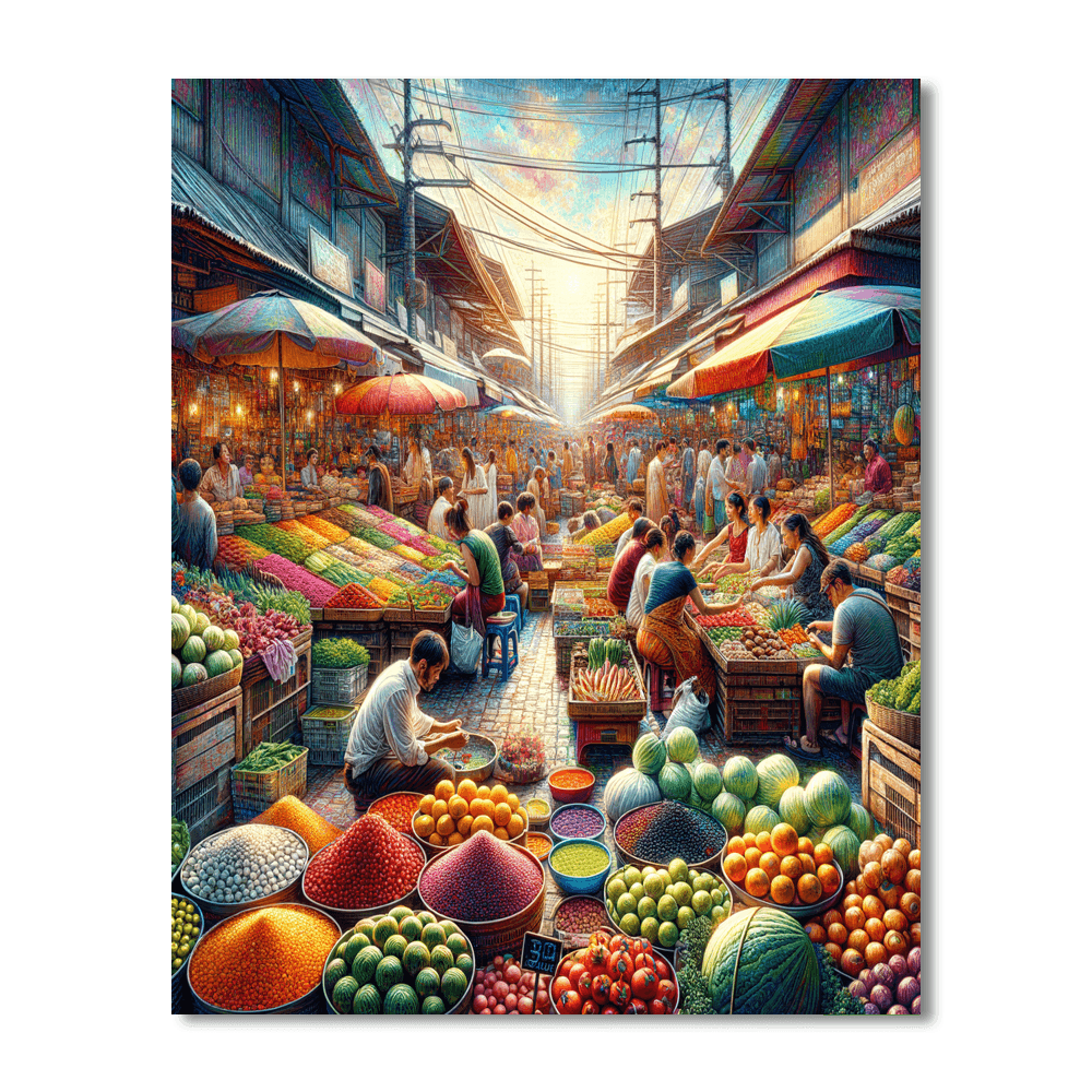 Bustling Market Scene Paint By Numbers Art
