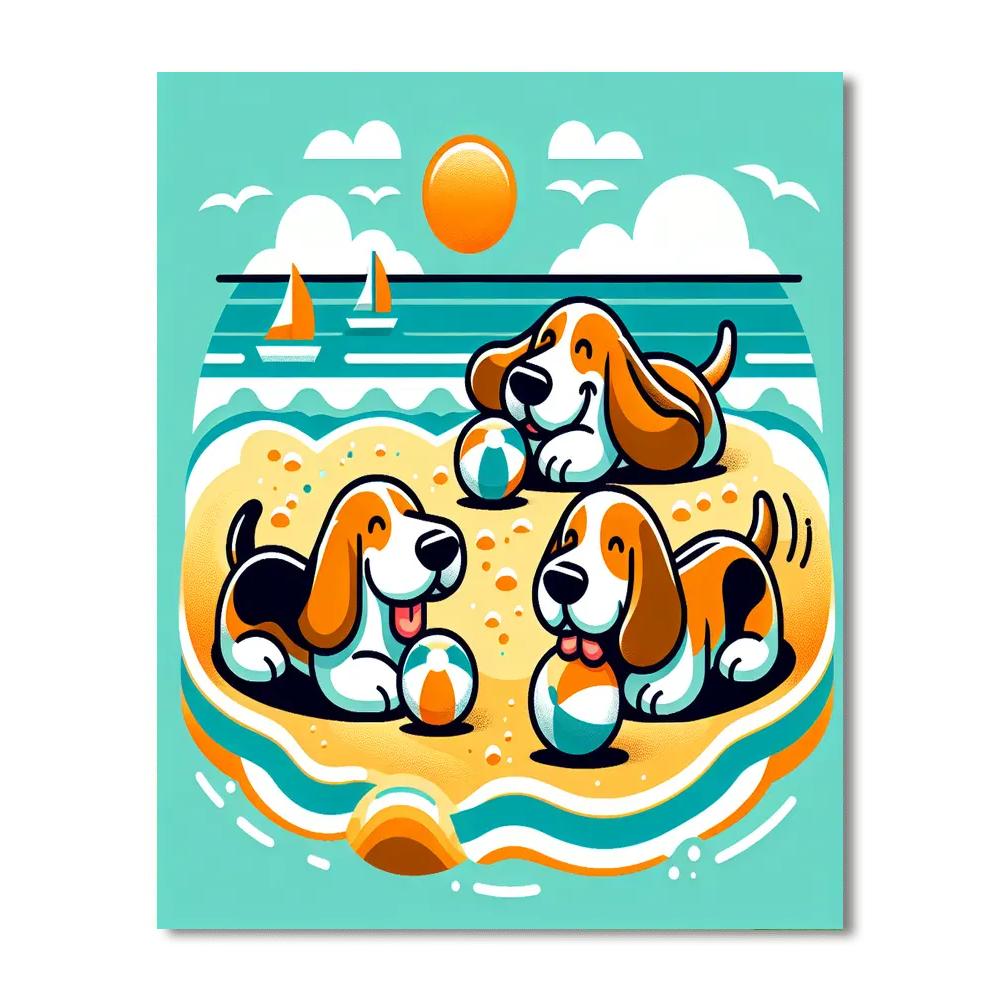 Bubbly Basset Hound Beach Bash Numbered Painting Kits