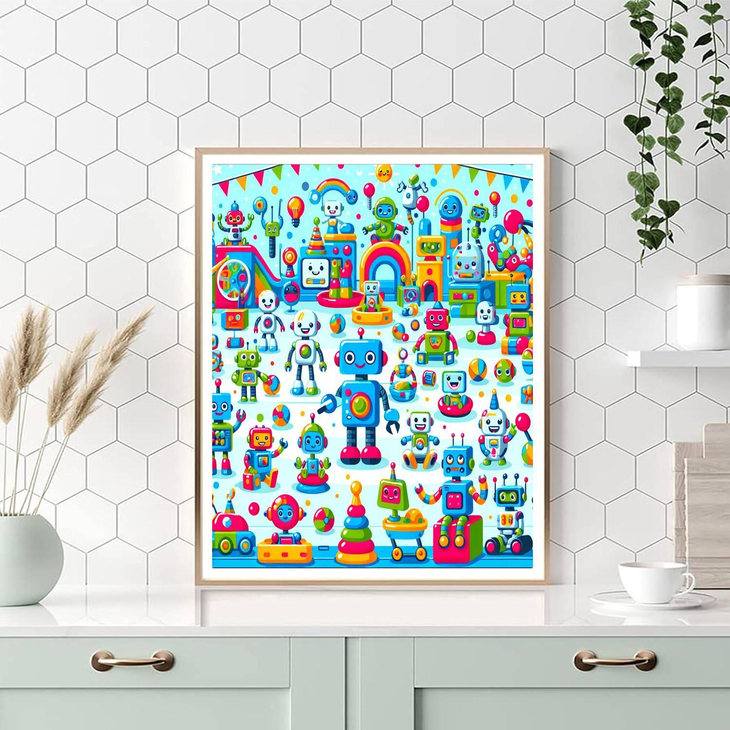 Joyful Robot Reunion Numbered Painting Kits