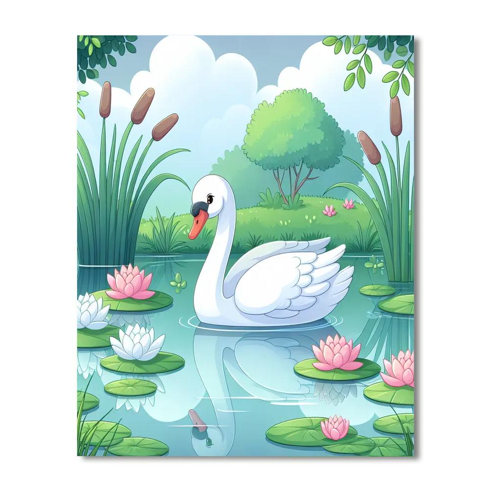 Swan's Serene Pond Number Painting