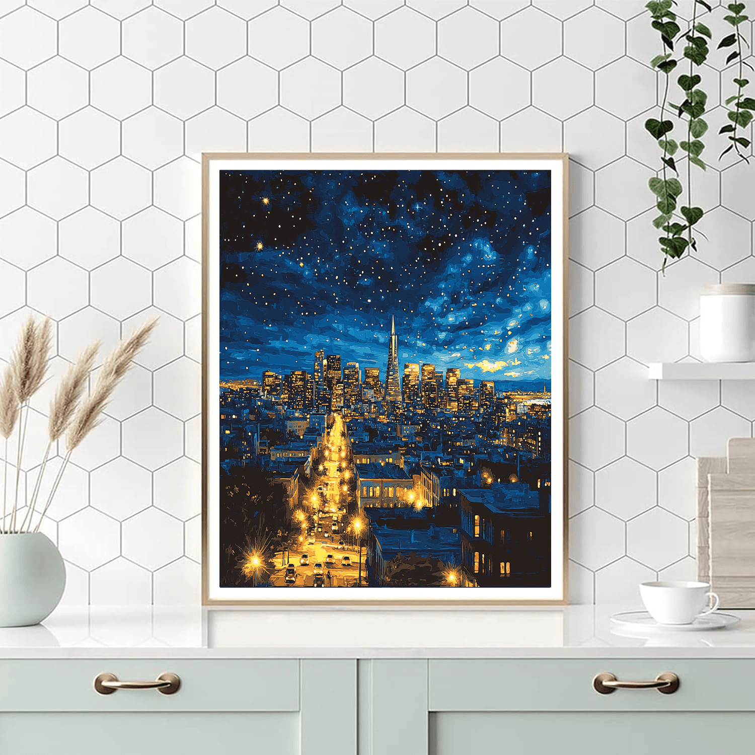 Edward Hopper Inspired Moonlit Cityscape  DIY Paint By Numbers