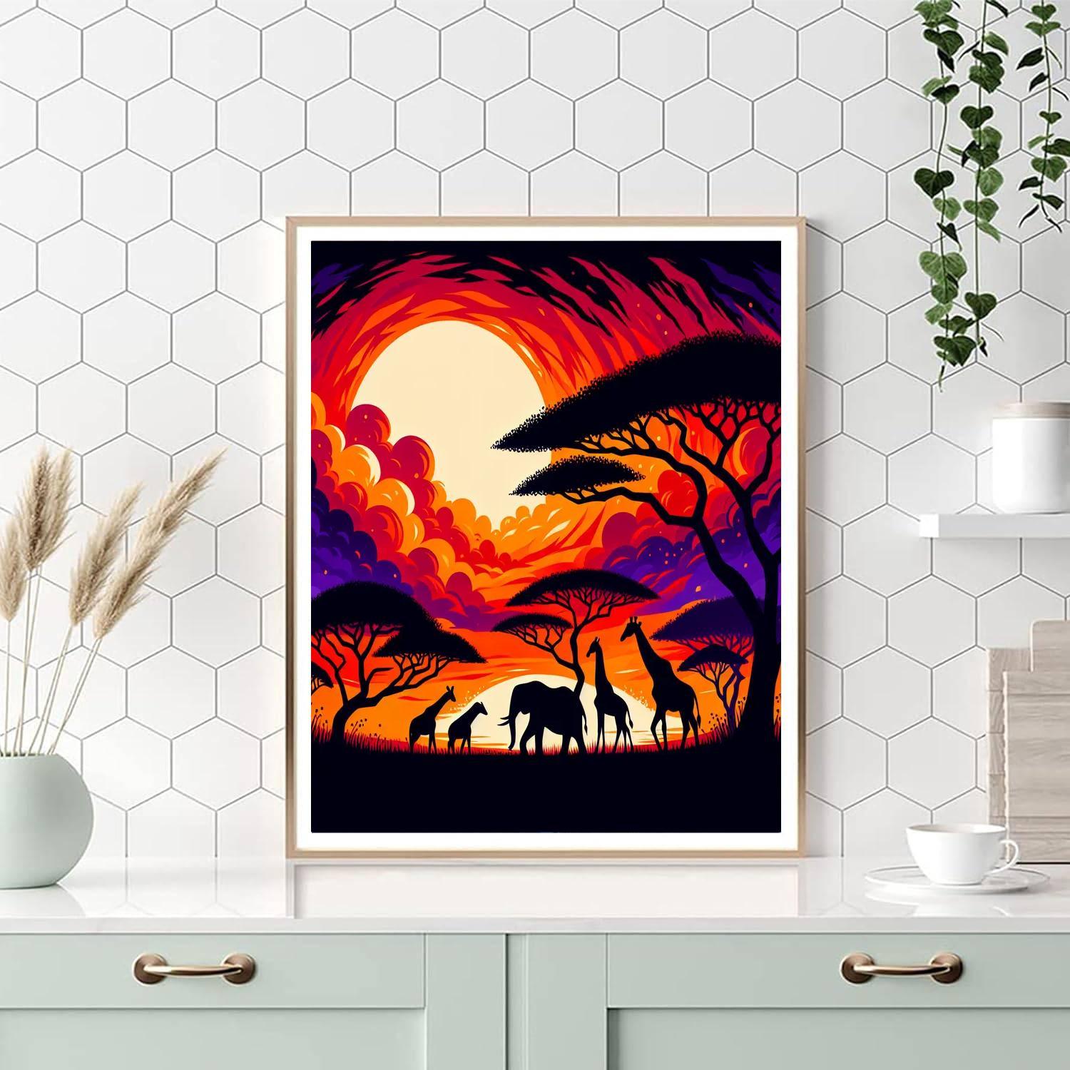 Silhouetted Safari Adventure Number Painting