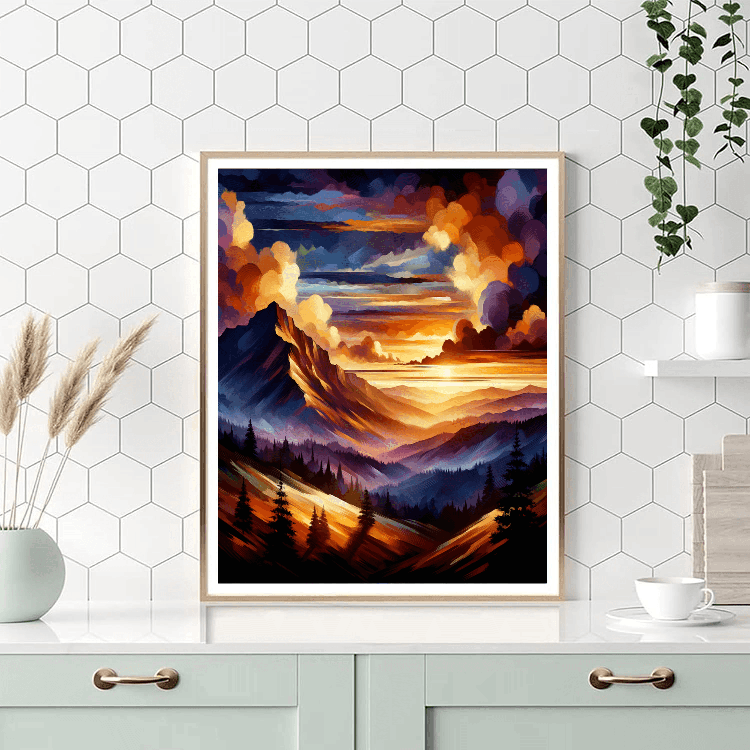 Dramatic Mountain Sunset Paint By Color