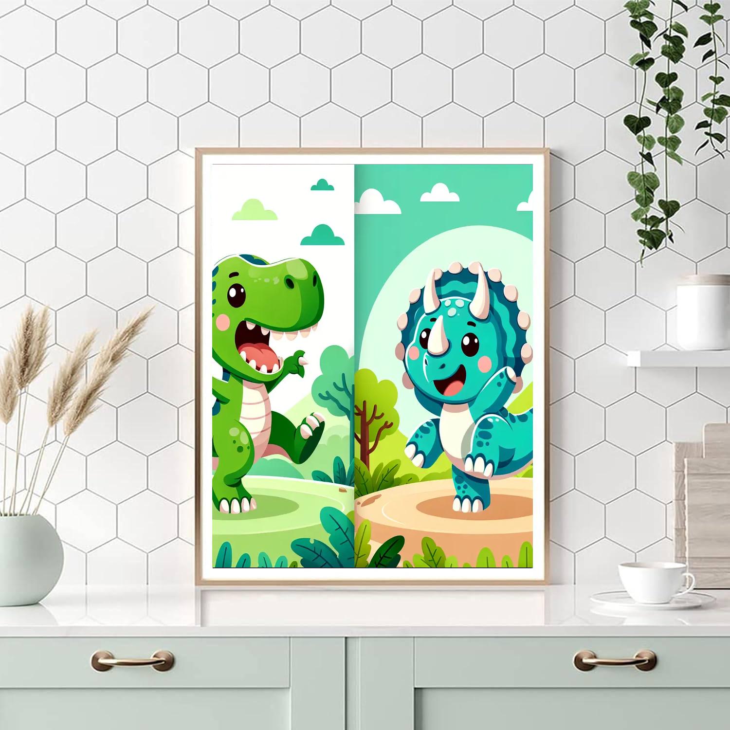 Playful Dinosaur Dance Paint By Numbers Art