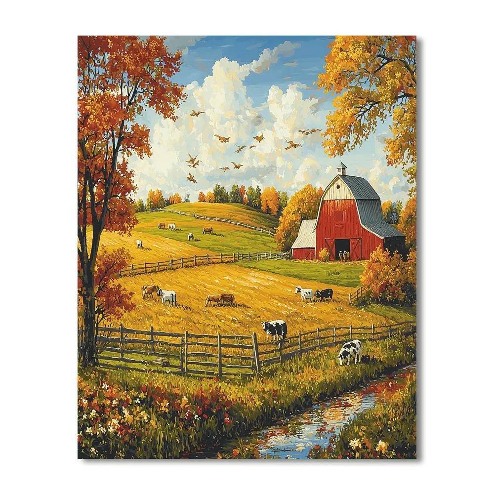 Grant Wood Inspired Rustic Farmstead  Number Painting