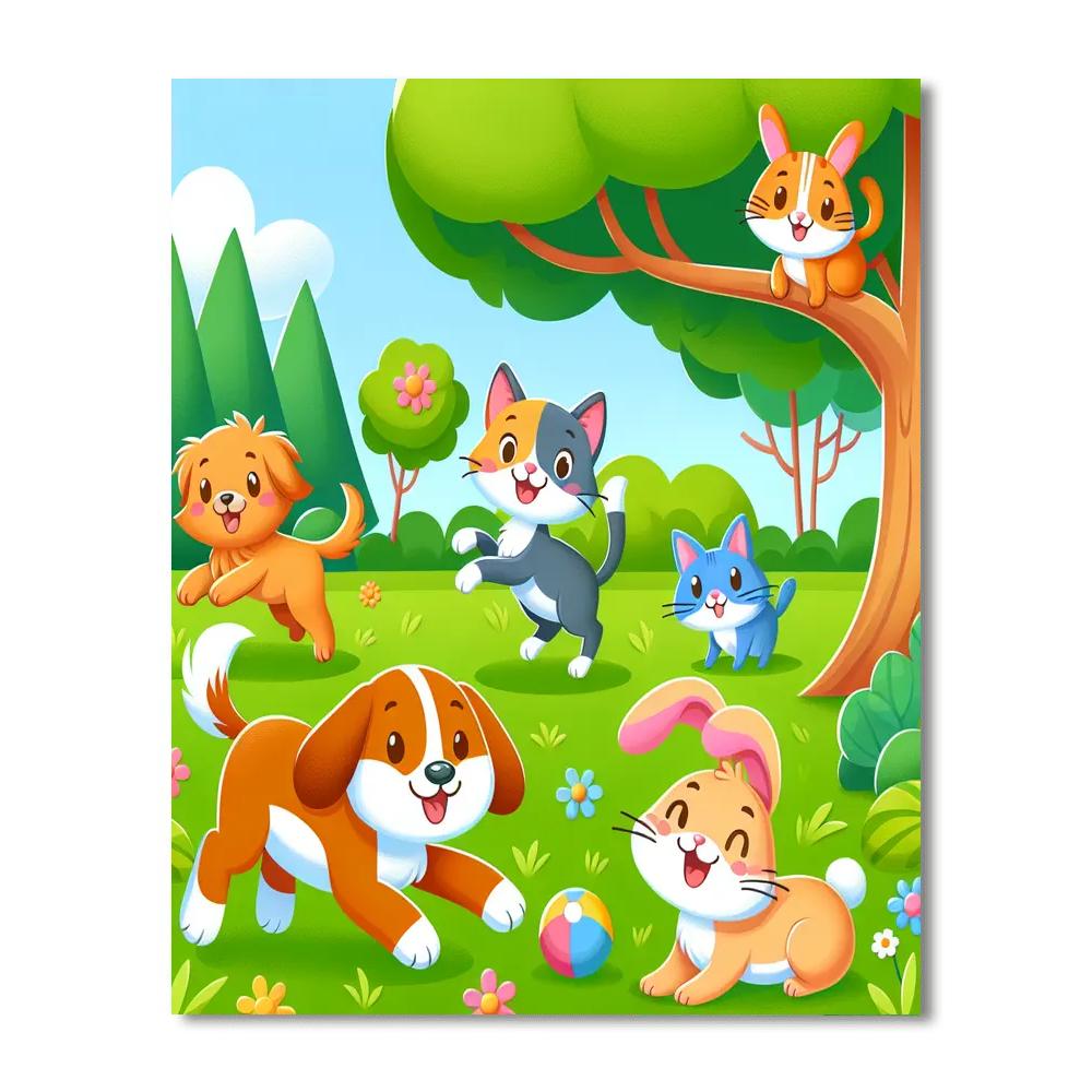 Happy Animal Friends At The Park Numbered Painting Kits