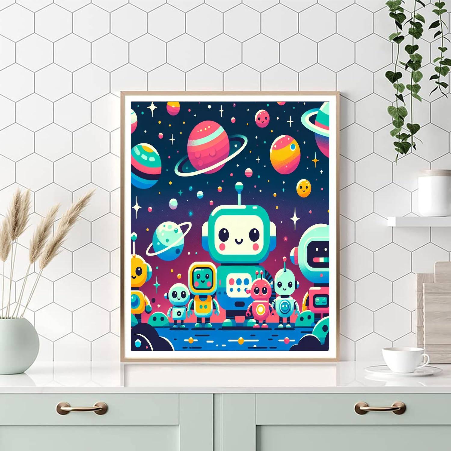 Friendly Robot Galaxy Paint By Numbers Art
