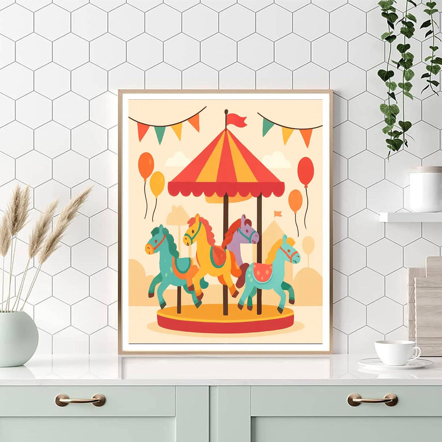 Rainbow Color Carousel Painting By Numbers Kit