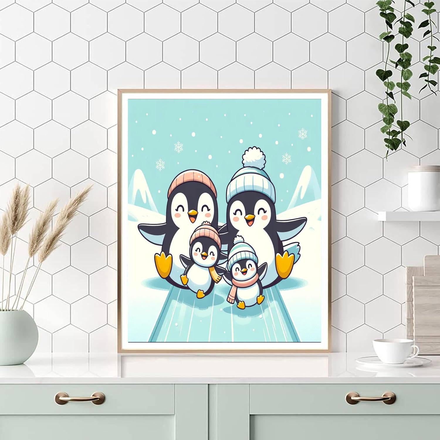 Cuddly Penguin Family DIY Paint By Numbers