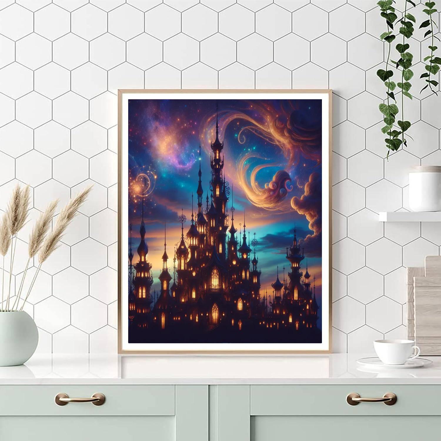 Magical Castle At Dusk Number Painting